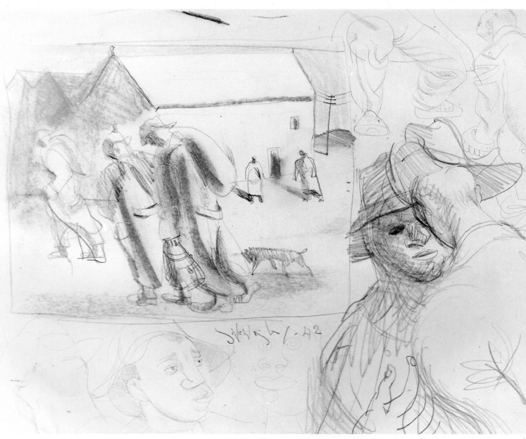 Pencil sketch. soldiers 1942