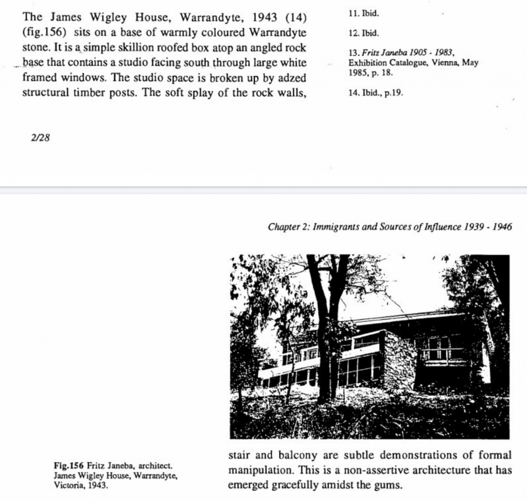 Screen shot of a book entry of the Warrandyte house.